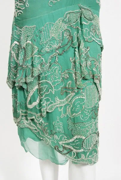 1920's Jean Patou Haute Couture Attributed Seafoam Beaded Chiffon Dress