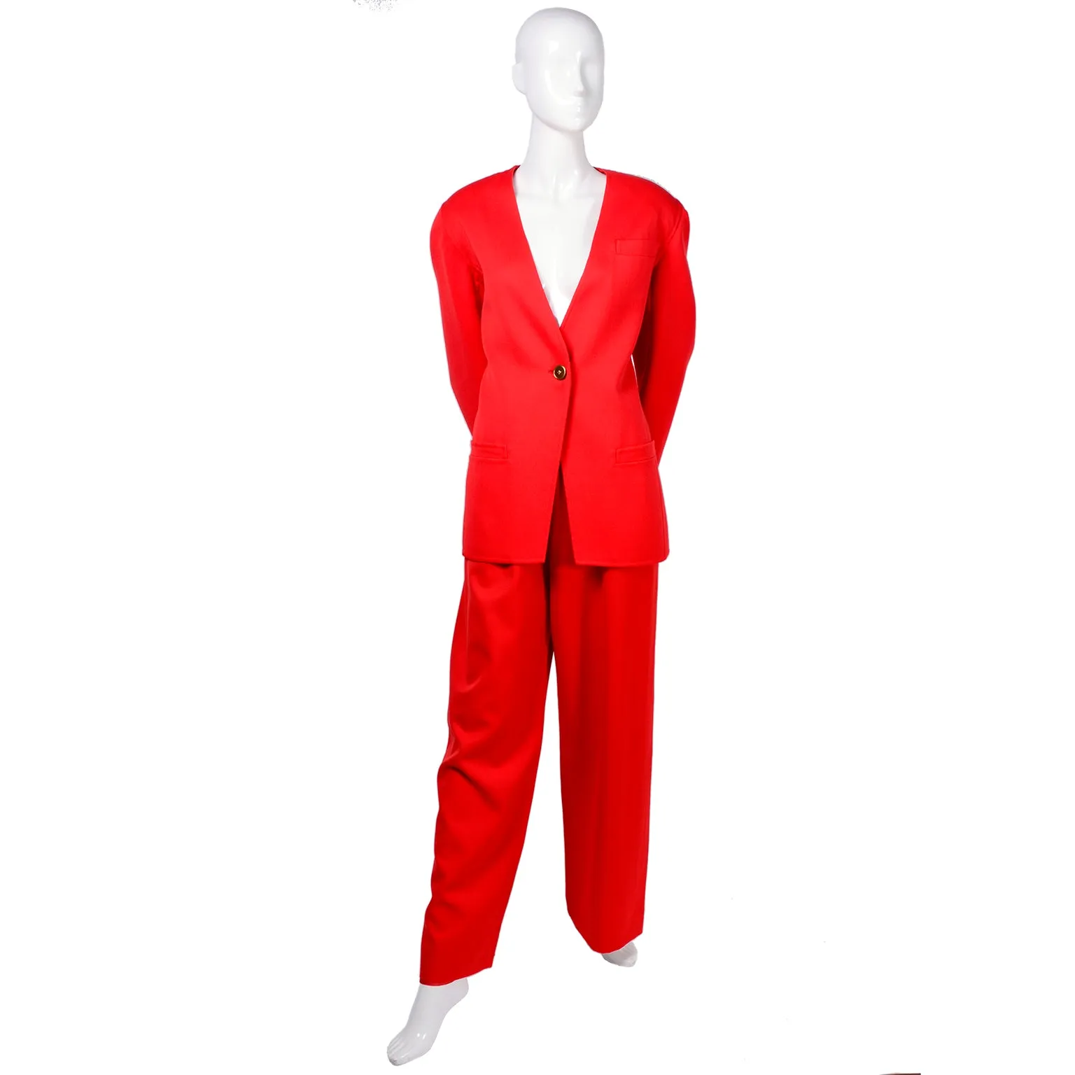 1980s Bill Blass Red/Orange Wool Blazer Pantsuit Or Skirt Suit 8/10