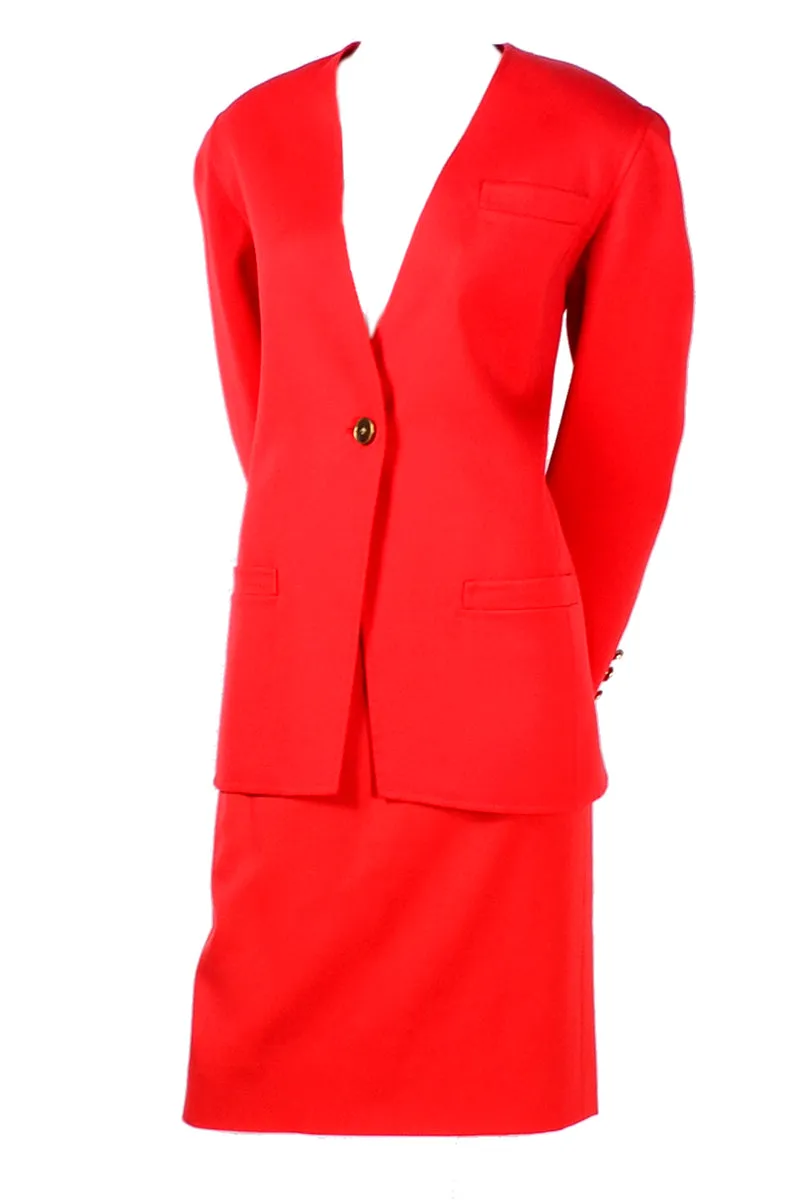 1980s Bill Blass Red/Orange Wool Blazer Pantsuit Or Skirt Suit 8/10