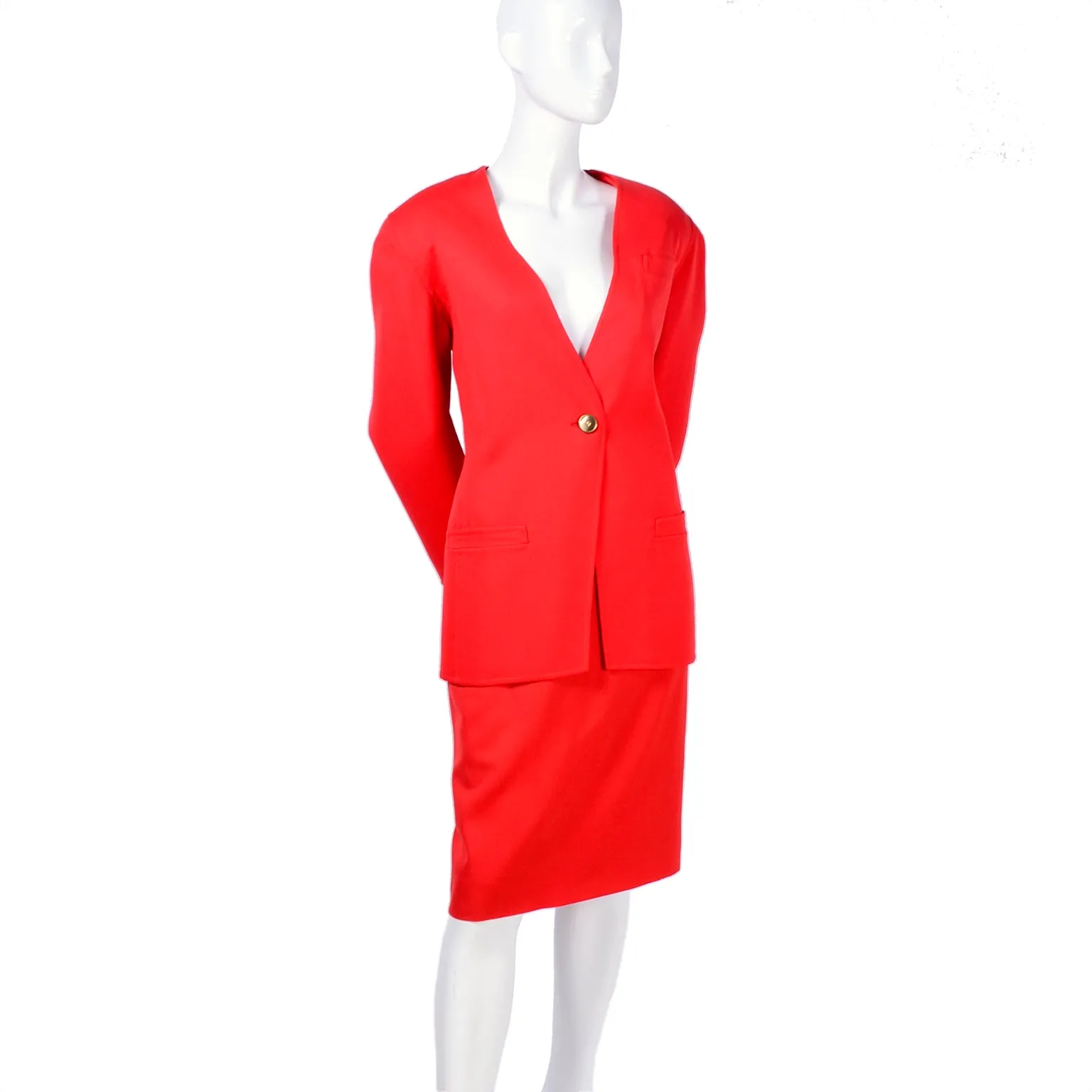 1980s Bill Blass Red/Orange Wool Blazer Pantsuit Or Skirt Suit 8/10