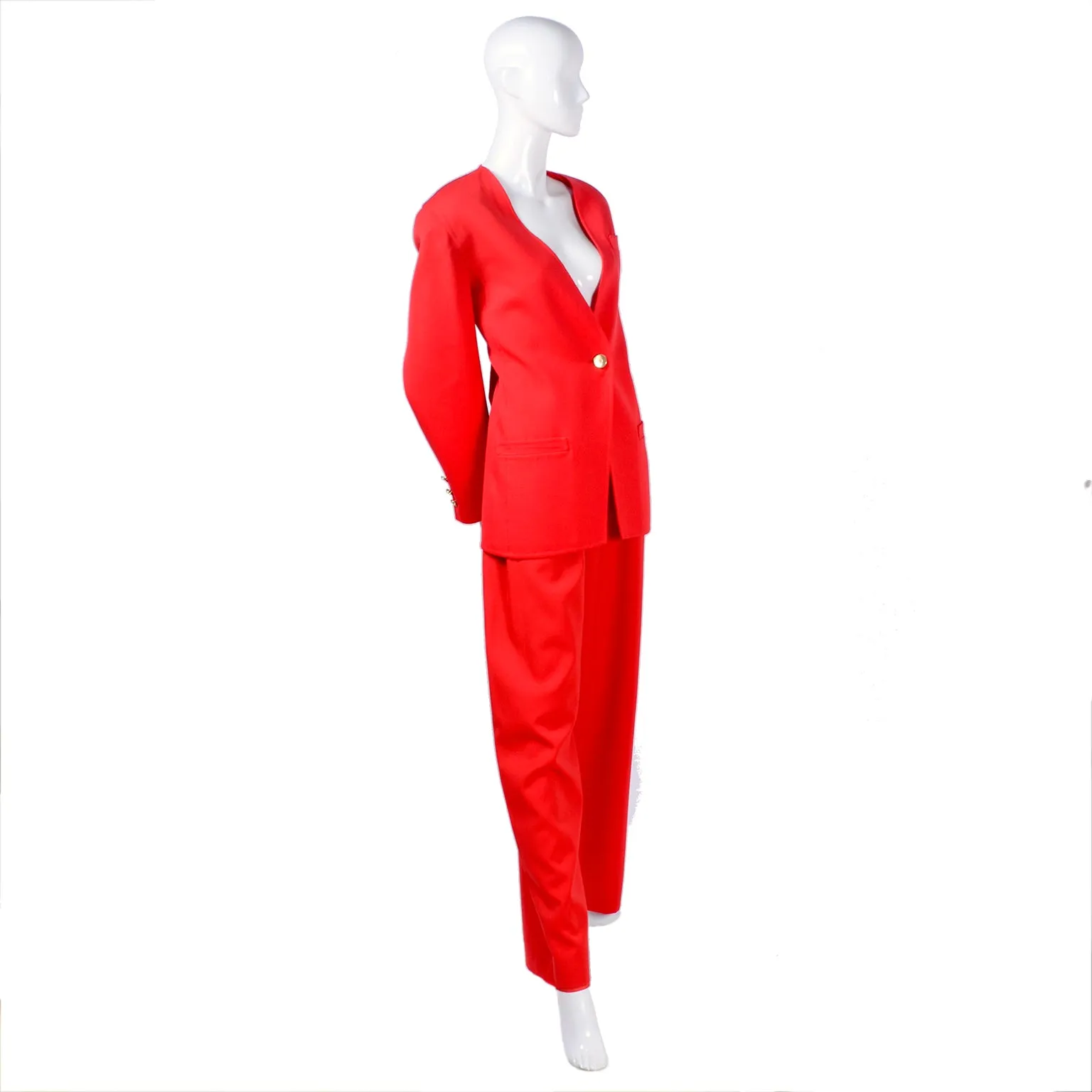 1980s Bill Blass Red/Orange Wool Blazer Pantsuit Or Skirt Suit 8/10