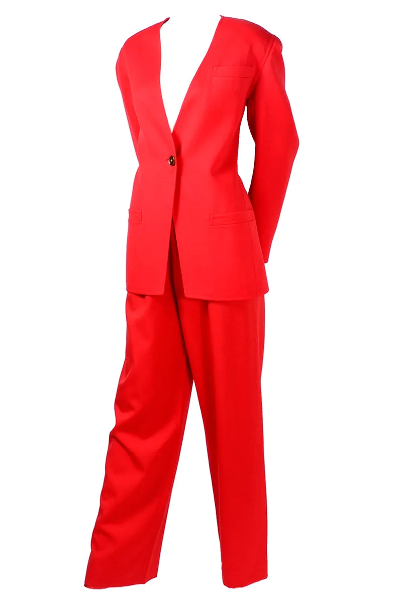 1980s Bill Blass Red/Orange Wool Blazer Pantsuit Or Skirt Suit 8/10