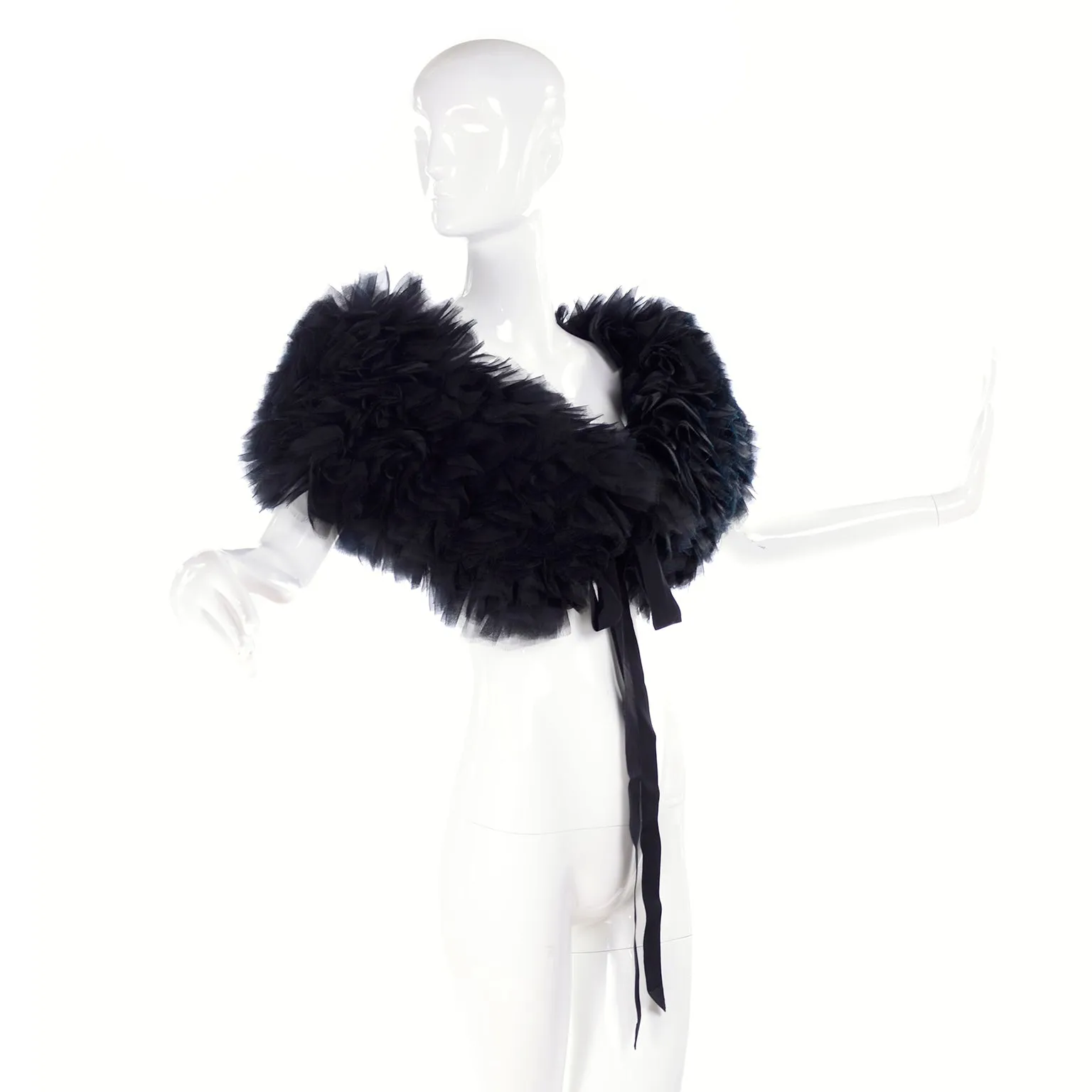 2009 Stella McCartney Black Ruffled Silk Organza Evening Wrap or Stole