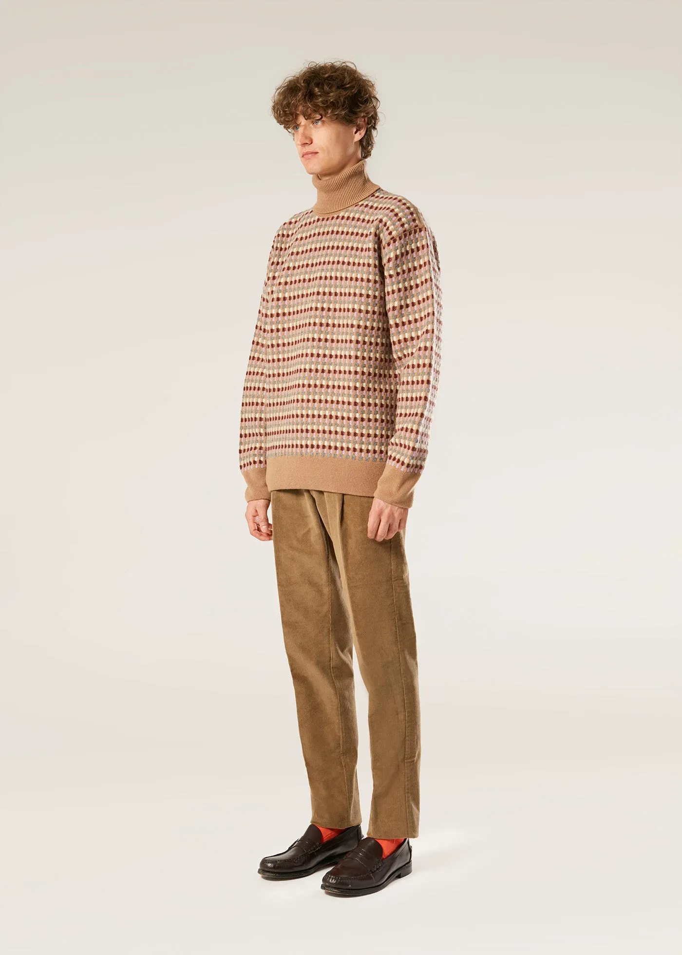 AANTIOCO BEIGE PLEATED STRETCH COTTON-CORDUROY TROUSERS