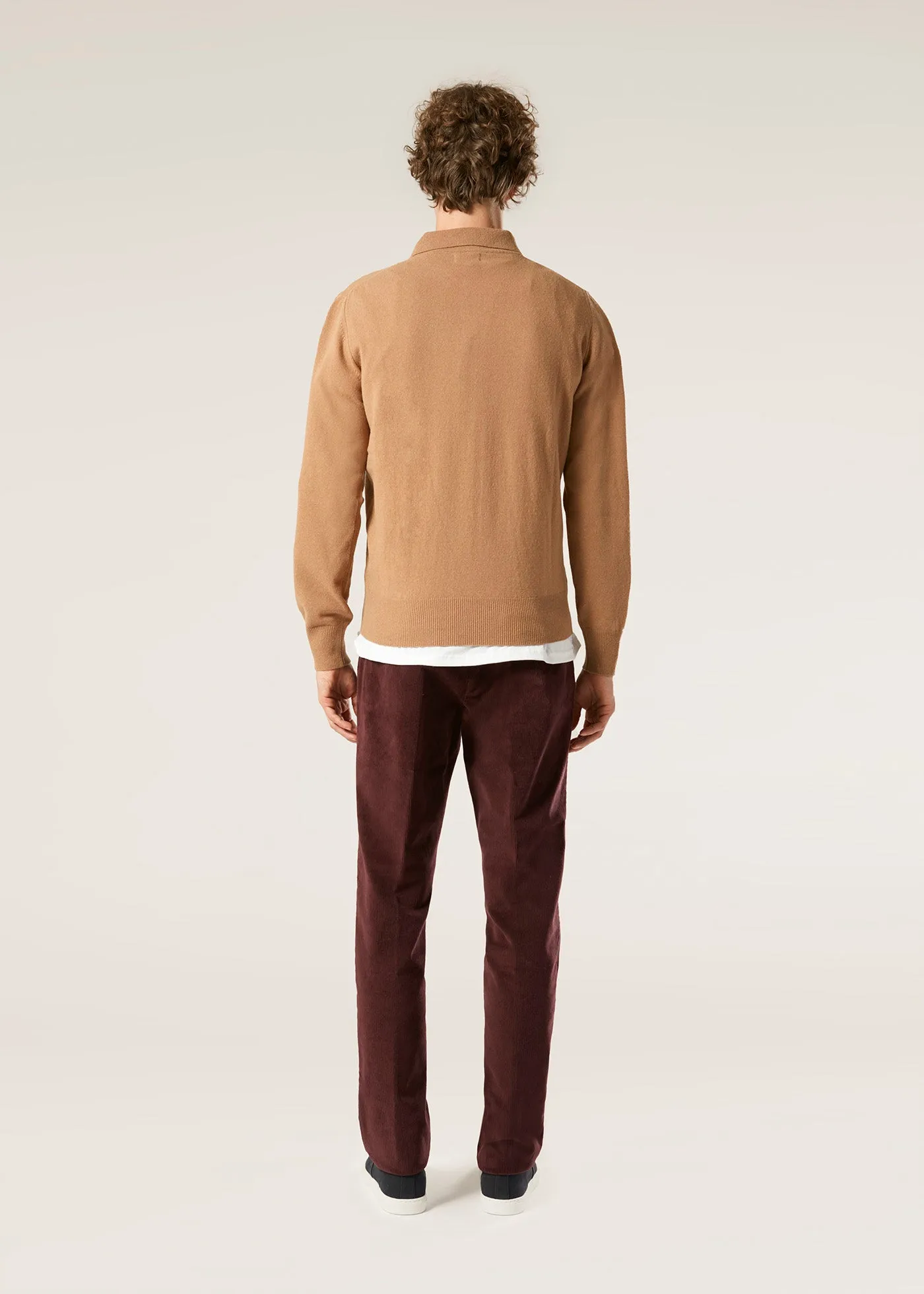 AANTIOCO BURGUNDY PLEATED STRETCH COTTON-CORDUROY TROUSERS