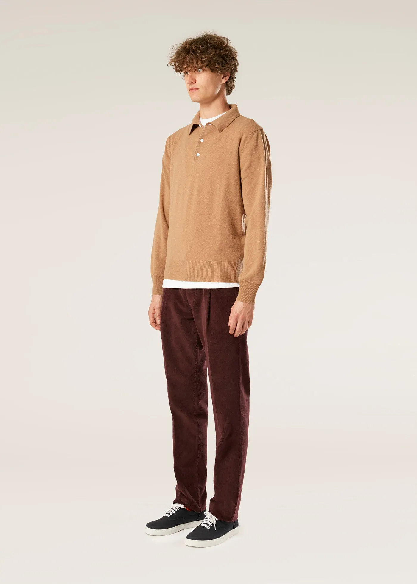 AANTIOCO BURGUNDY PLEATED STRETCH COTTON-CORDUROY TROUSERS