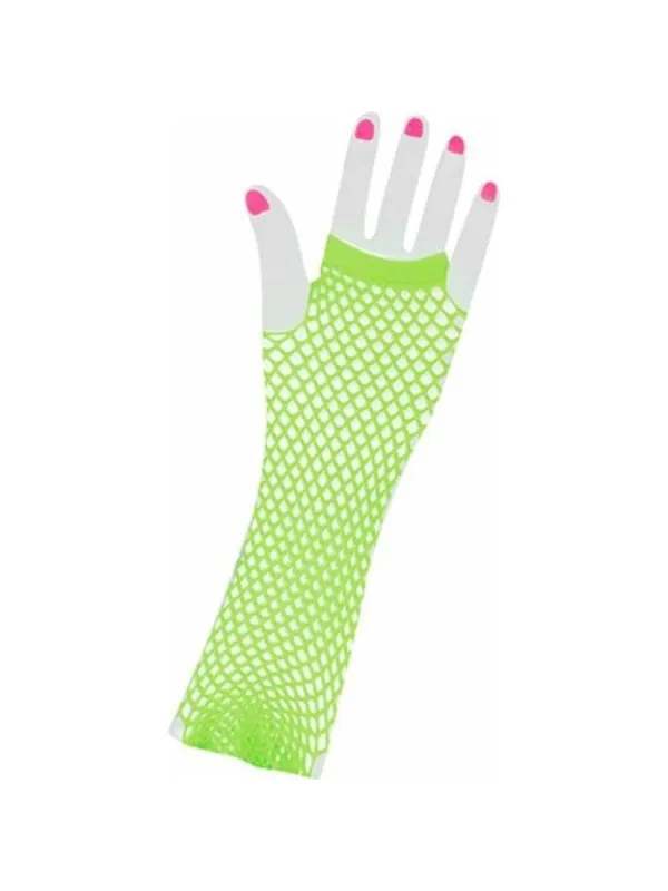 Adult Long 80's Style Green Neon Fishnet Gloves