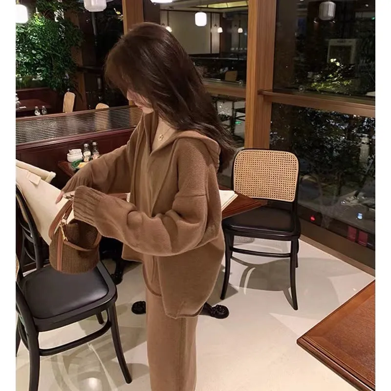 Aiertu brown puffer jacket outfit Autumn Cold Style High-Grade Knitwear Sweater Suit Skirt Royal Sister Dress Two-Piece Set