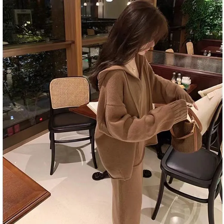 Aiertu brown puffer jacket outfit Autumn Cold Style High-Grade Knitwear Sweater Suit Skirt Royal Sister Dress Two-Piece Set