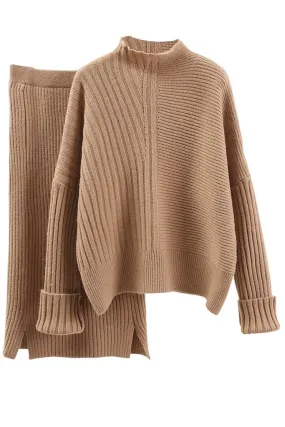 Alizee Beige Knitted Sweater and Skirt Set