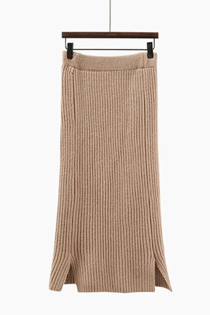 Alizee Beige Knitted Sweater and Skirt Set