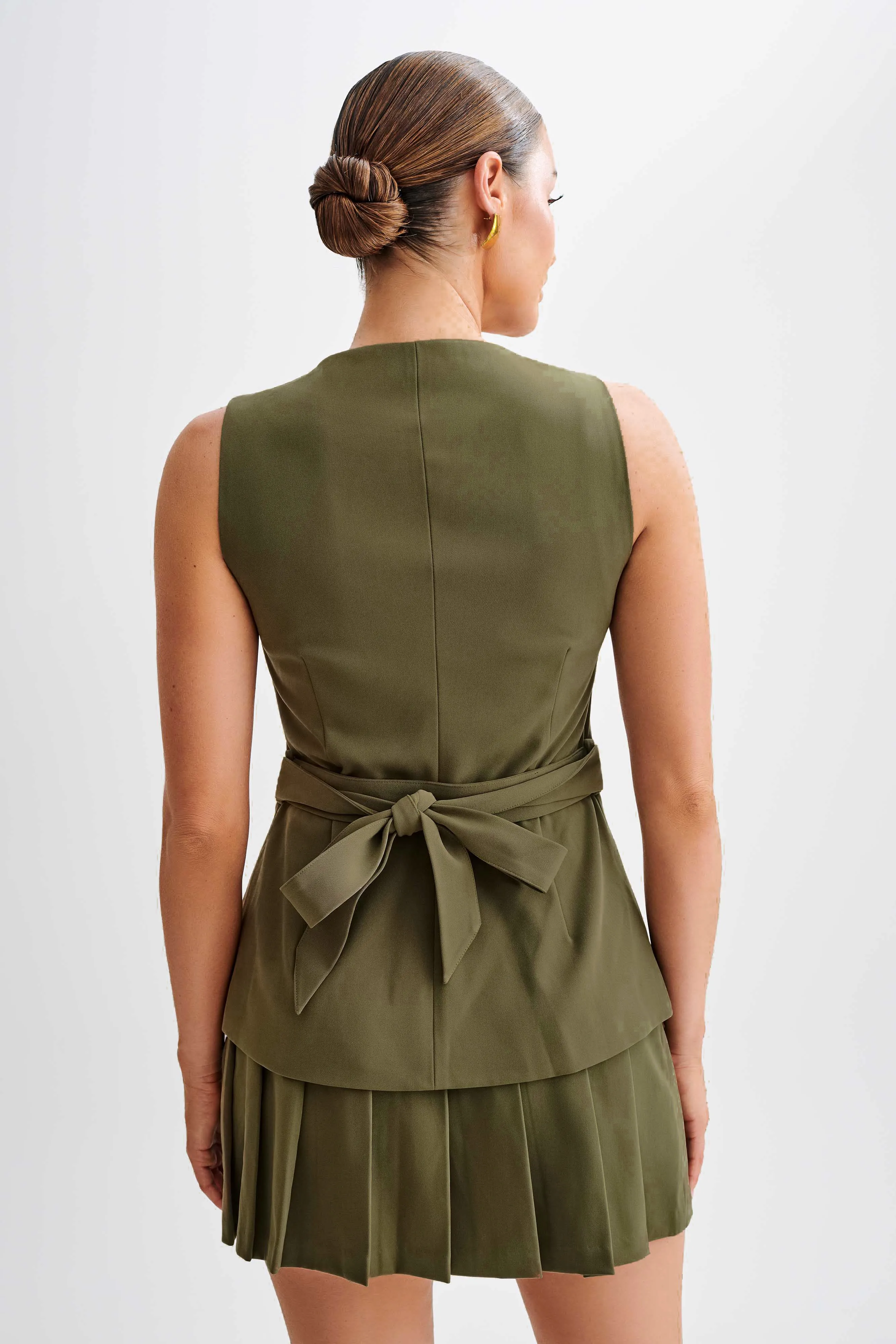 Amelie Suiting Longline Vest - Military Olive