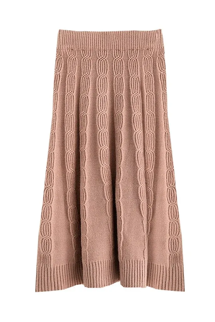 Anette Beige Knitted Blouse and Skirt Set