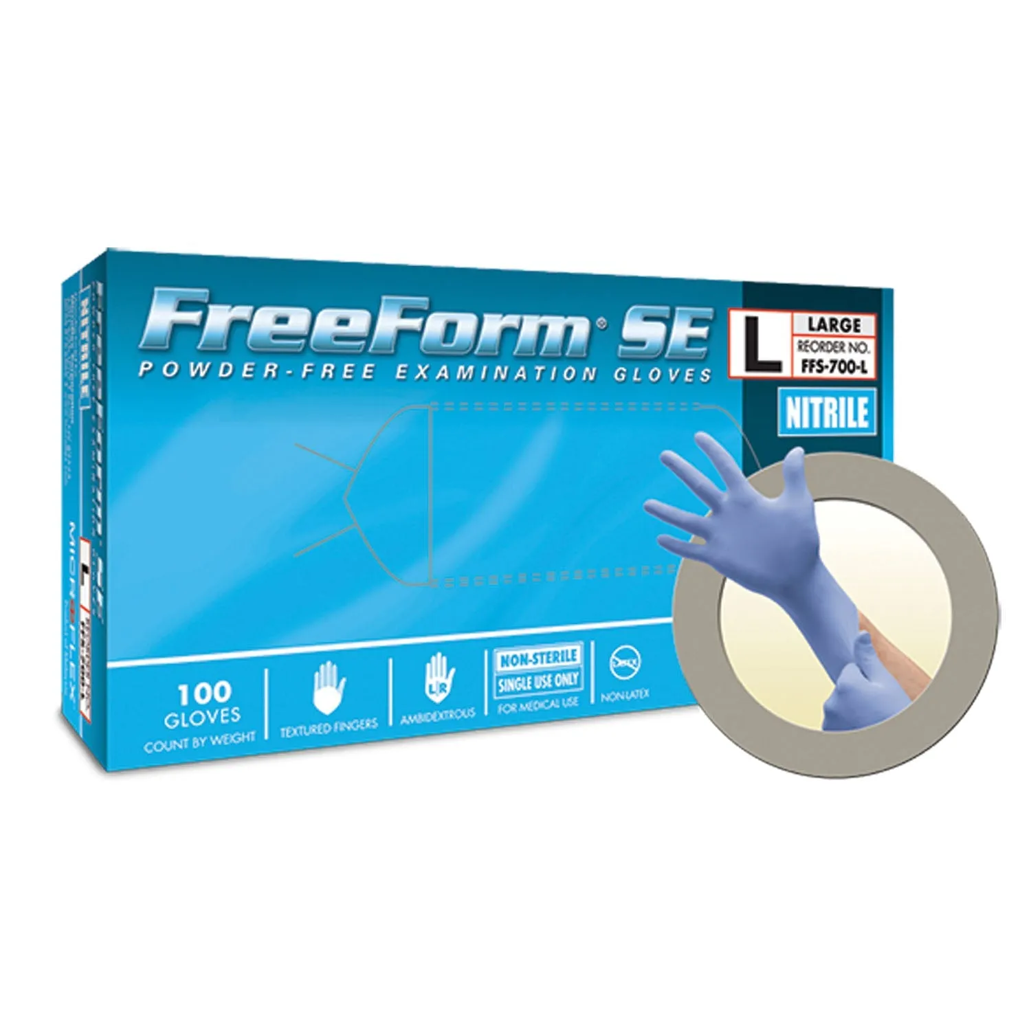 Ansell Microflex Freeform Se Powder-Free Nitrile Exam Gloves Glove Exam Nitrile Freeform Sepf Lf Sm 100/Bx 10Bx/Cs