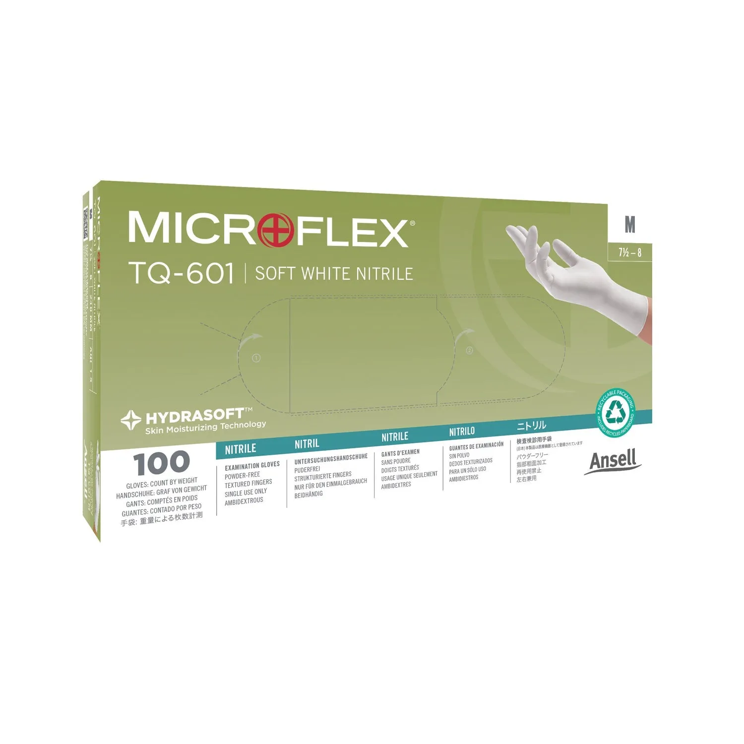 Ansell Microflex Soft White Powder-Free Nitrile Exam Gloves Glove Exam Nitrile Sft Wht Pflg 100/Bx 10Bx/Cs