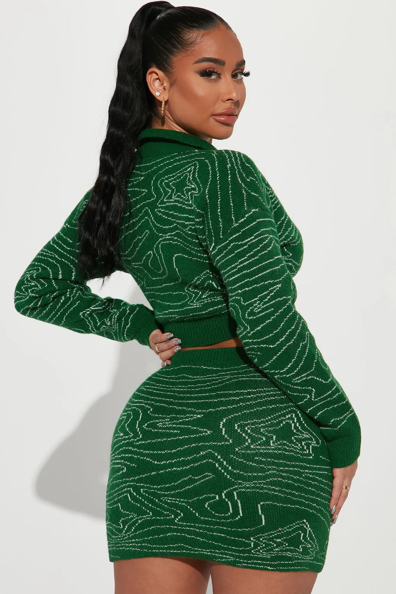 Anything Can Happen Sweater Skirt Set - Green/combo