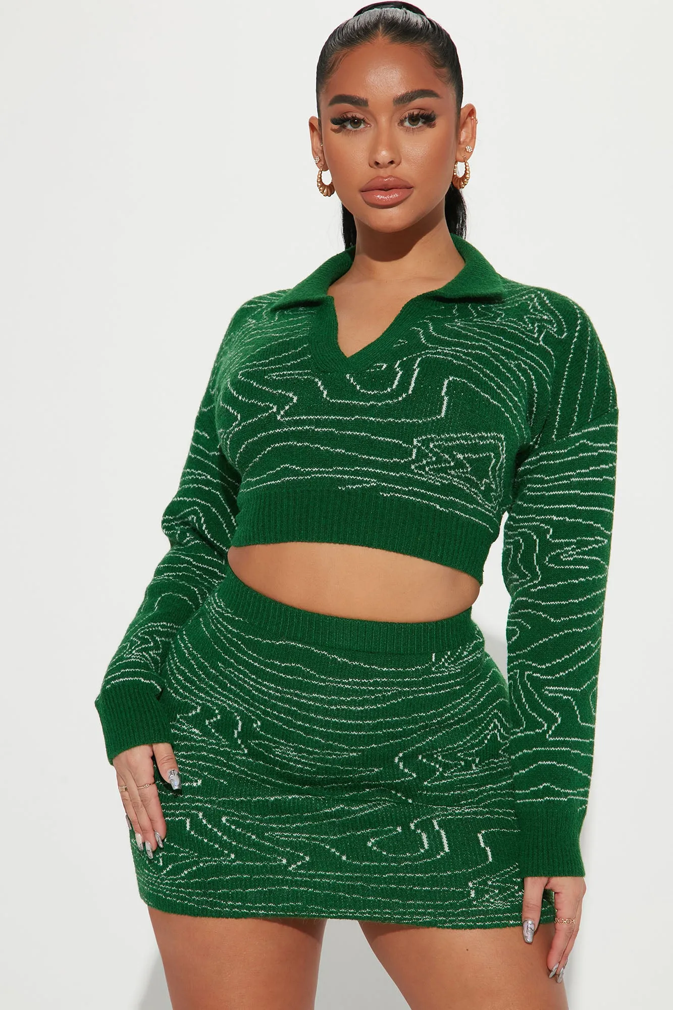 Anything Can Happen Sweater Skirt Set - Green/combo