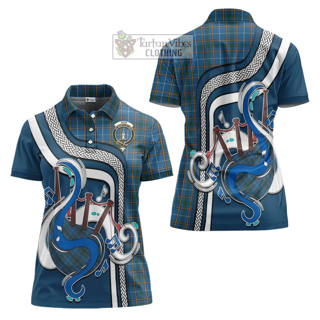 Bain Tartan Women's Polo Shirt with Epic Bagpipe Style