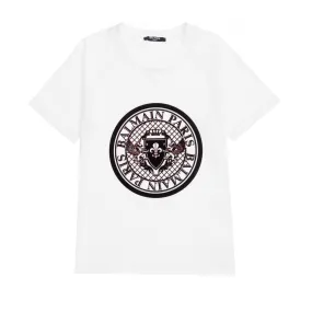 Balmain Kids White Textured Logo T-shirt