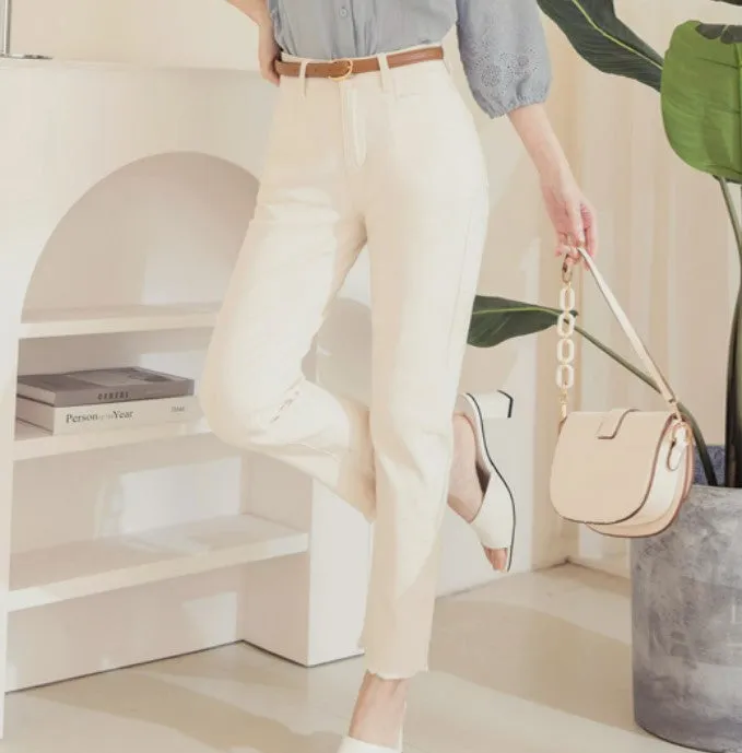 Basic Solid Stretchy Cotton Slim Straight Leg Pants Trousers