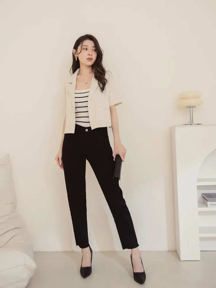 Basic Solid Stretchy Cotton Slim Straight Leg Pants Trousers