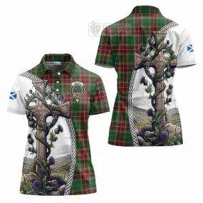 Baxter Tartan Women's Polo Shirt with Family Crest and St. Andrew's Cross Accented by Thistle Vines