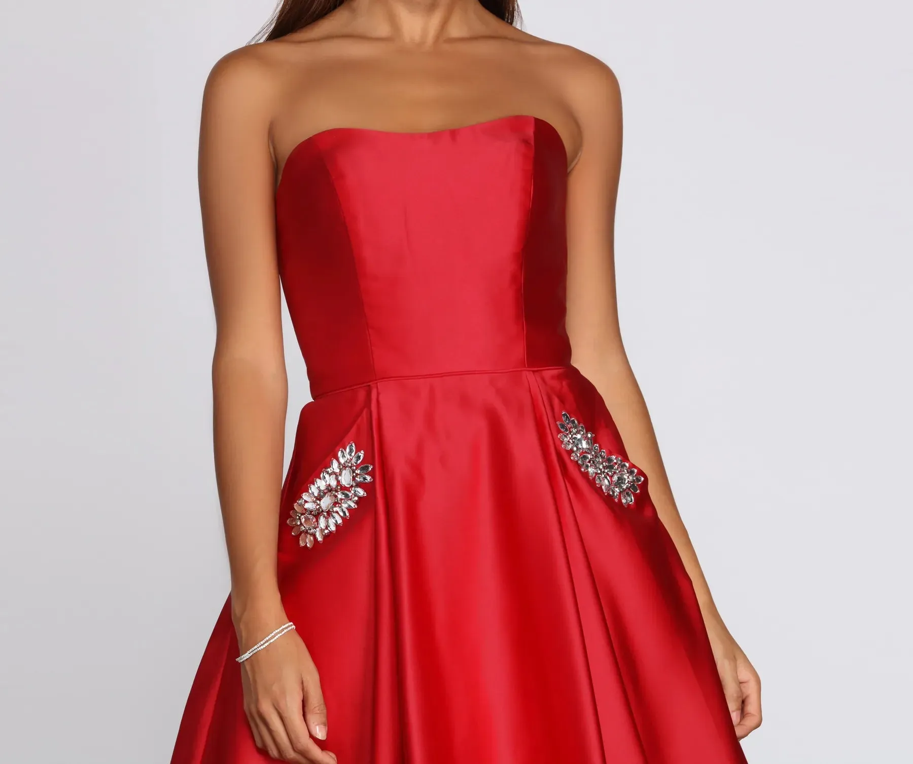 Bethany Formal Satin Rhinestone Dress