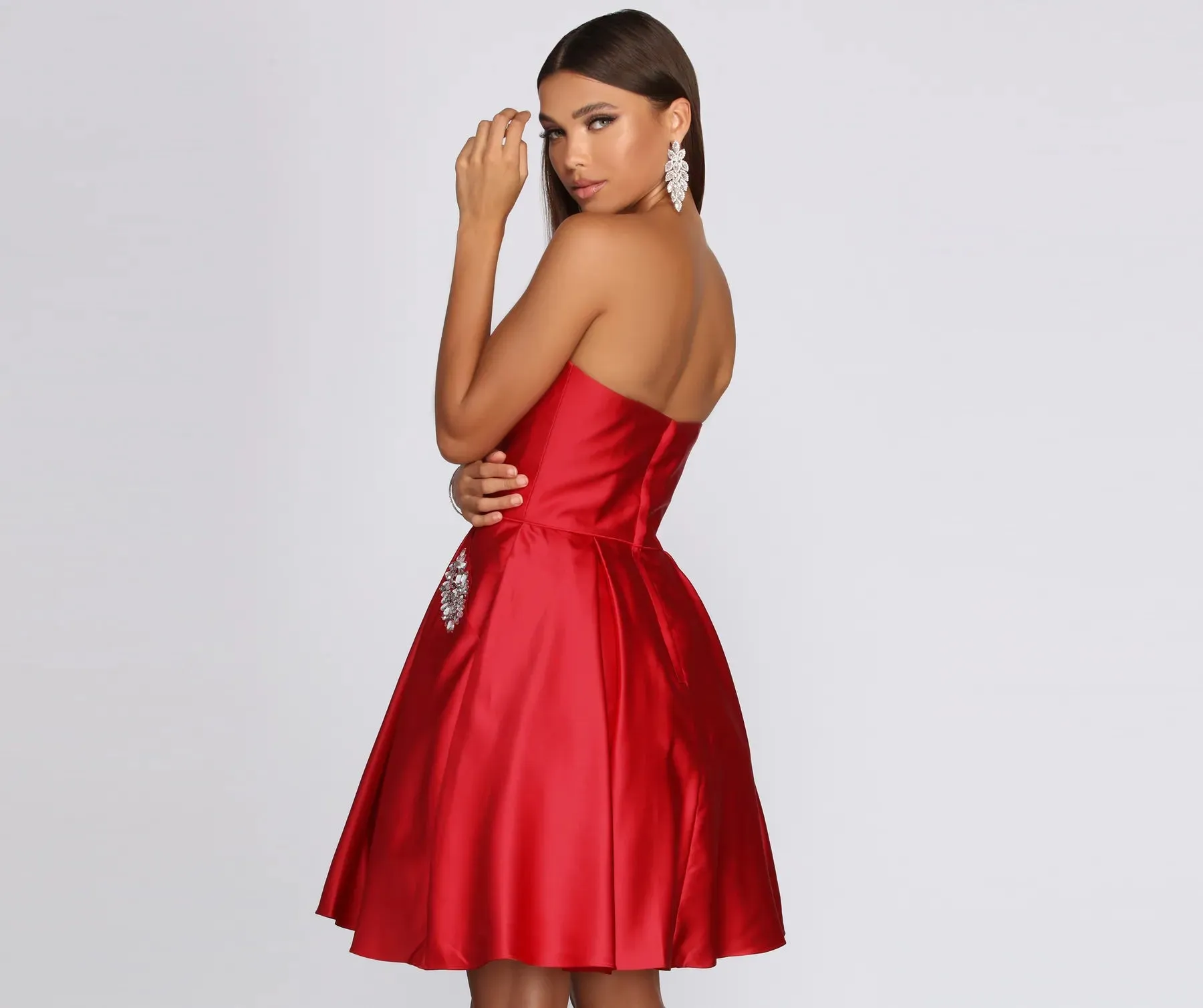 Bethany Formal Satin Rhinestone Dress