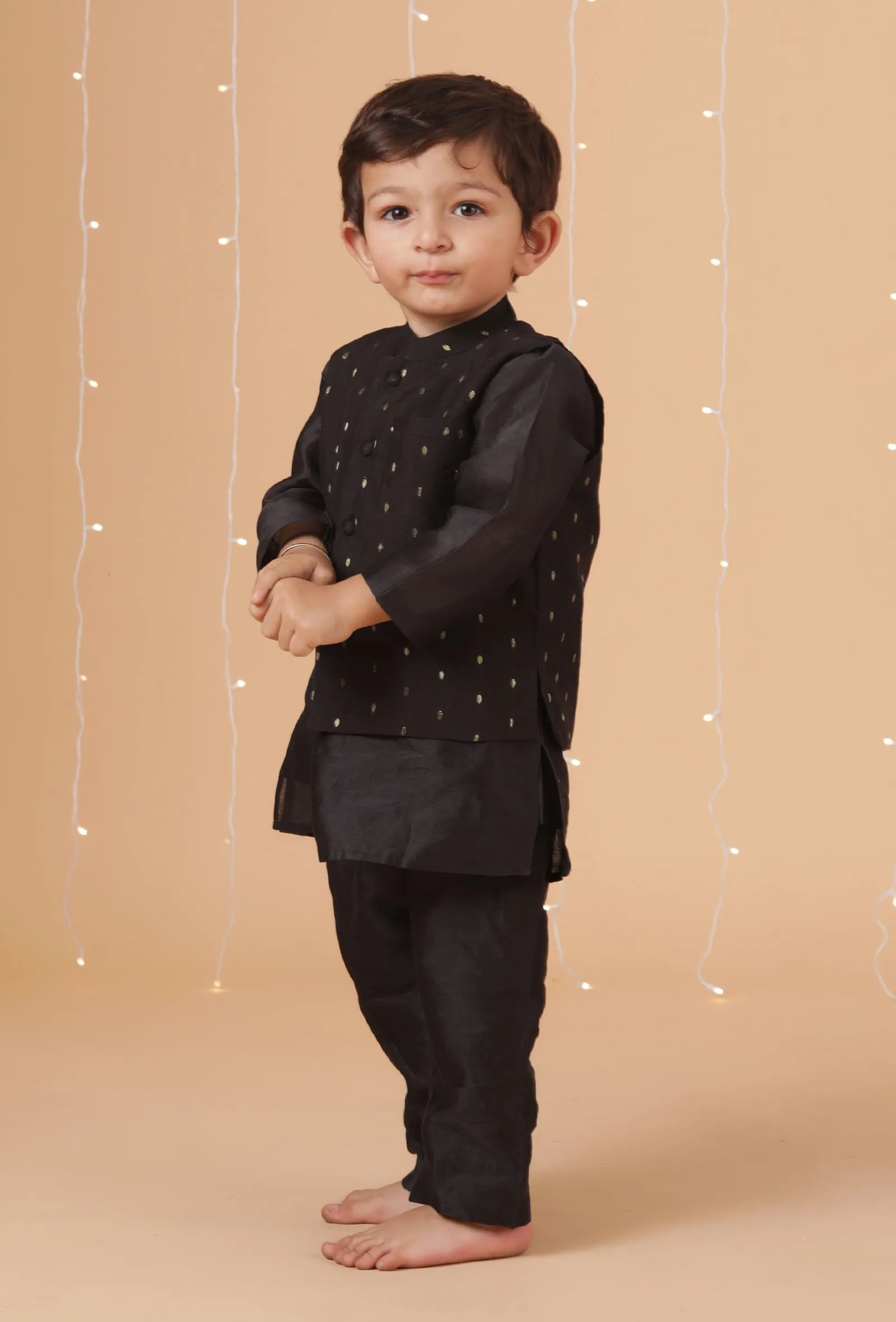 Black Buti Chanderi Nehru Jacket