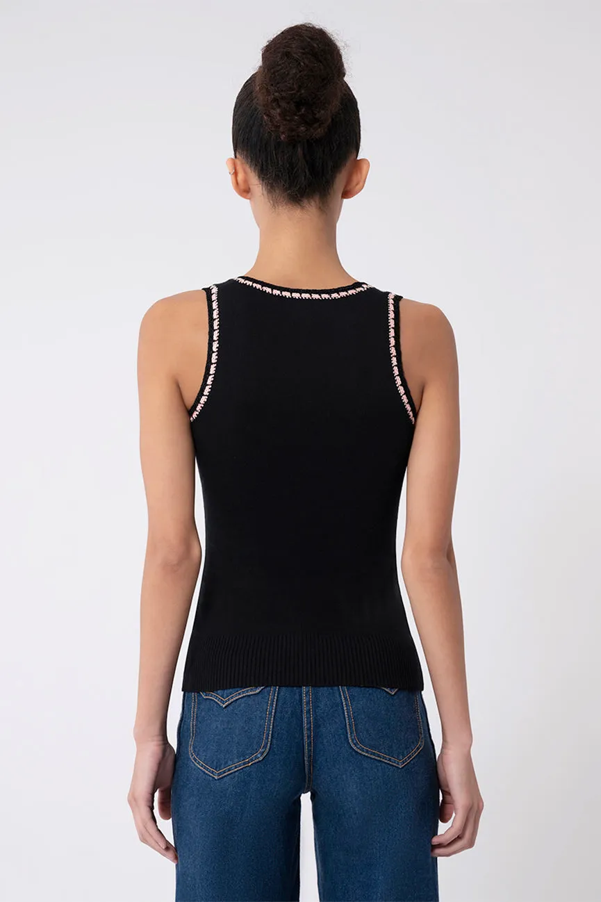 Black Gloss Square Scoop Neck Tank