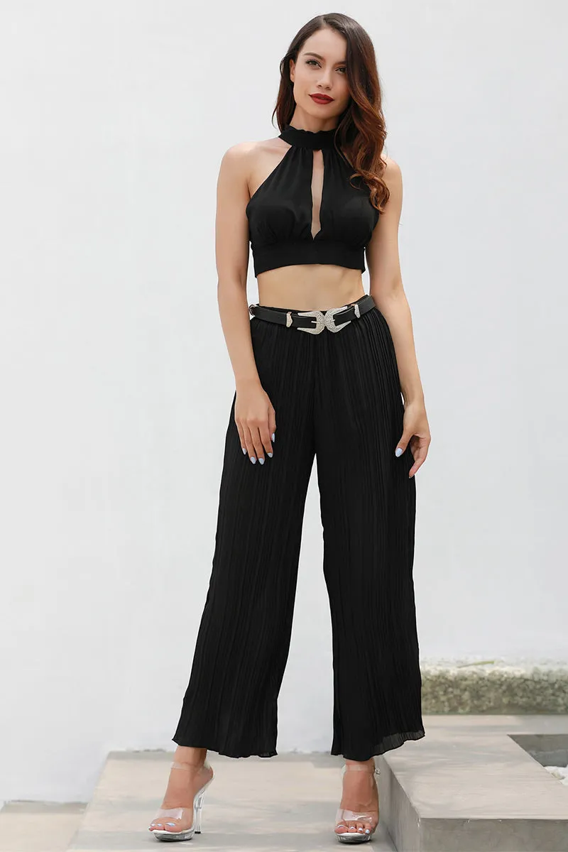 Black Pleated Empire Chiffon Pants