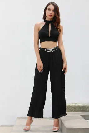 Black Pleated Empire Chiffon Pants