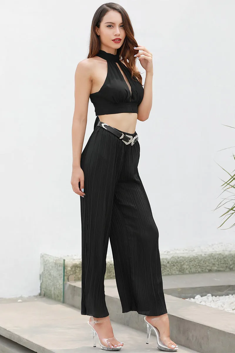 Black Pleated Empire Chiffon Pants