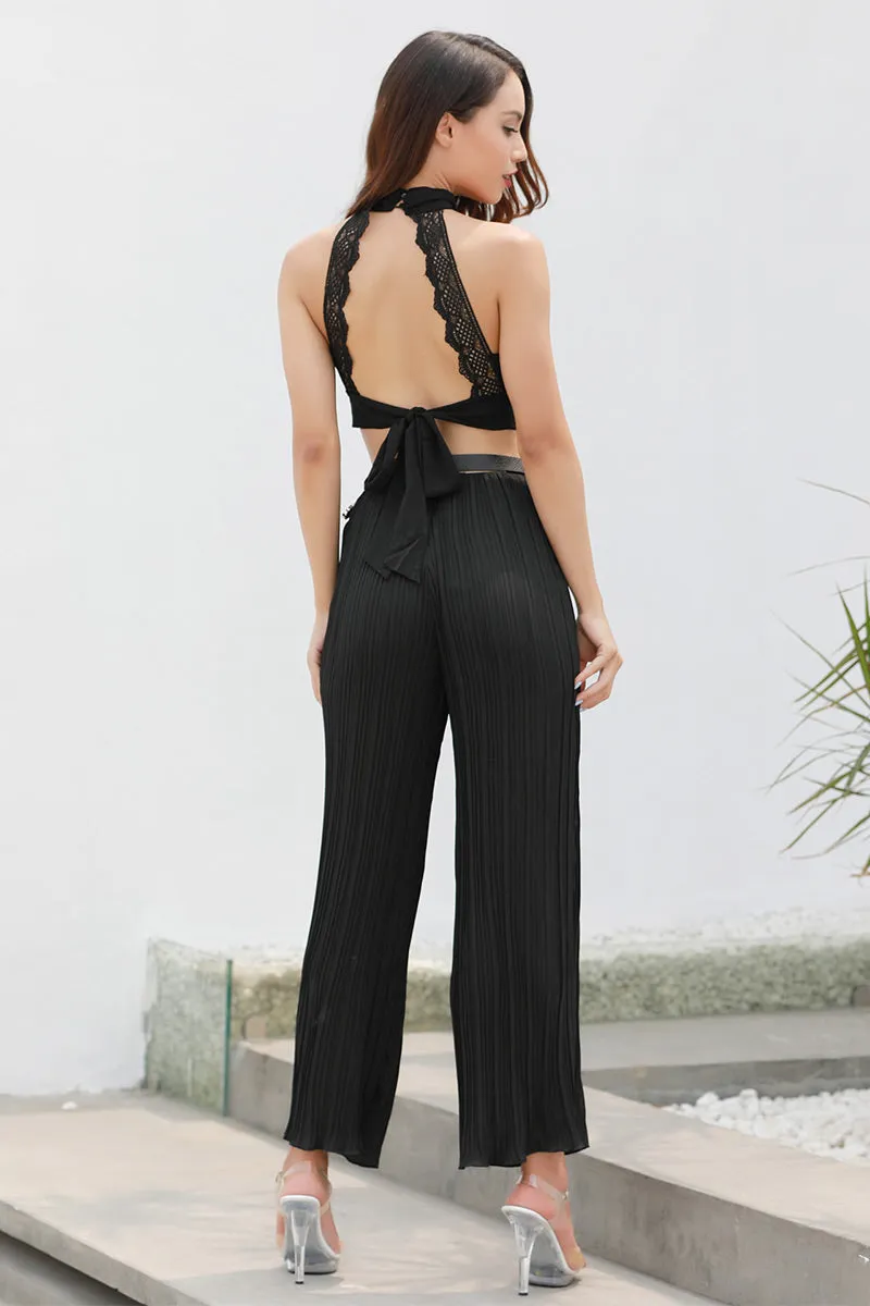 Black Pleated Empire Chiffon Pants