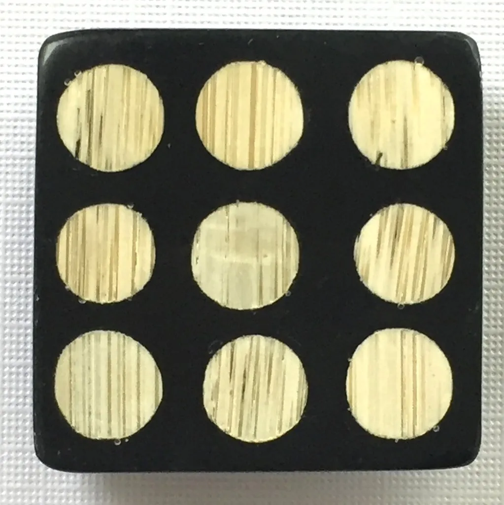 Black   Tan Dots "Domino" Bamboo Square Button, 15/16" or 1-1/8"