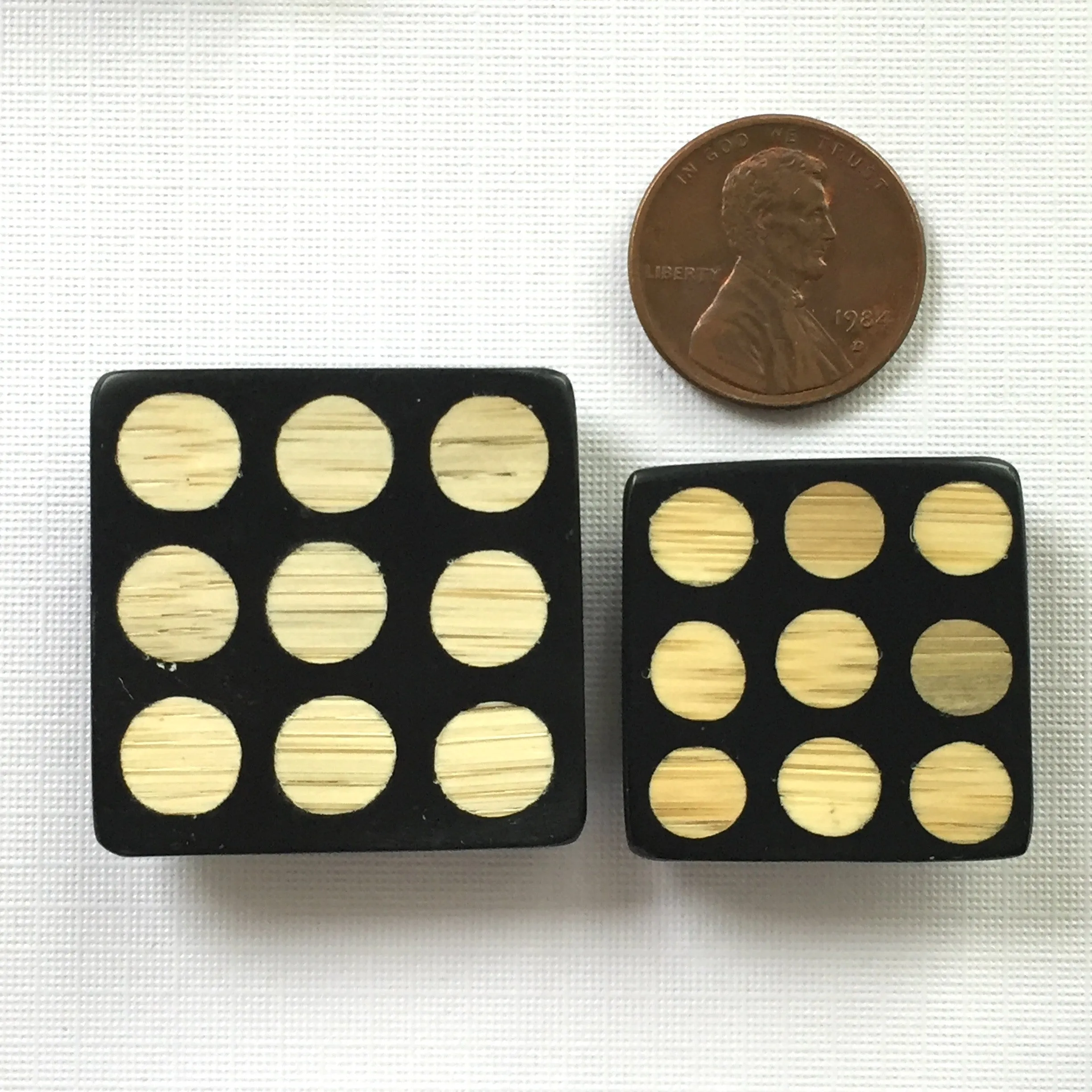 Black   Tan Dots "Domino" Bamboo Square Button, 15/16" or 1-1/8"