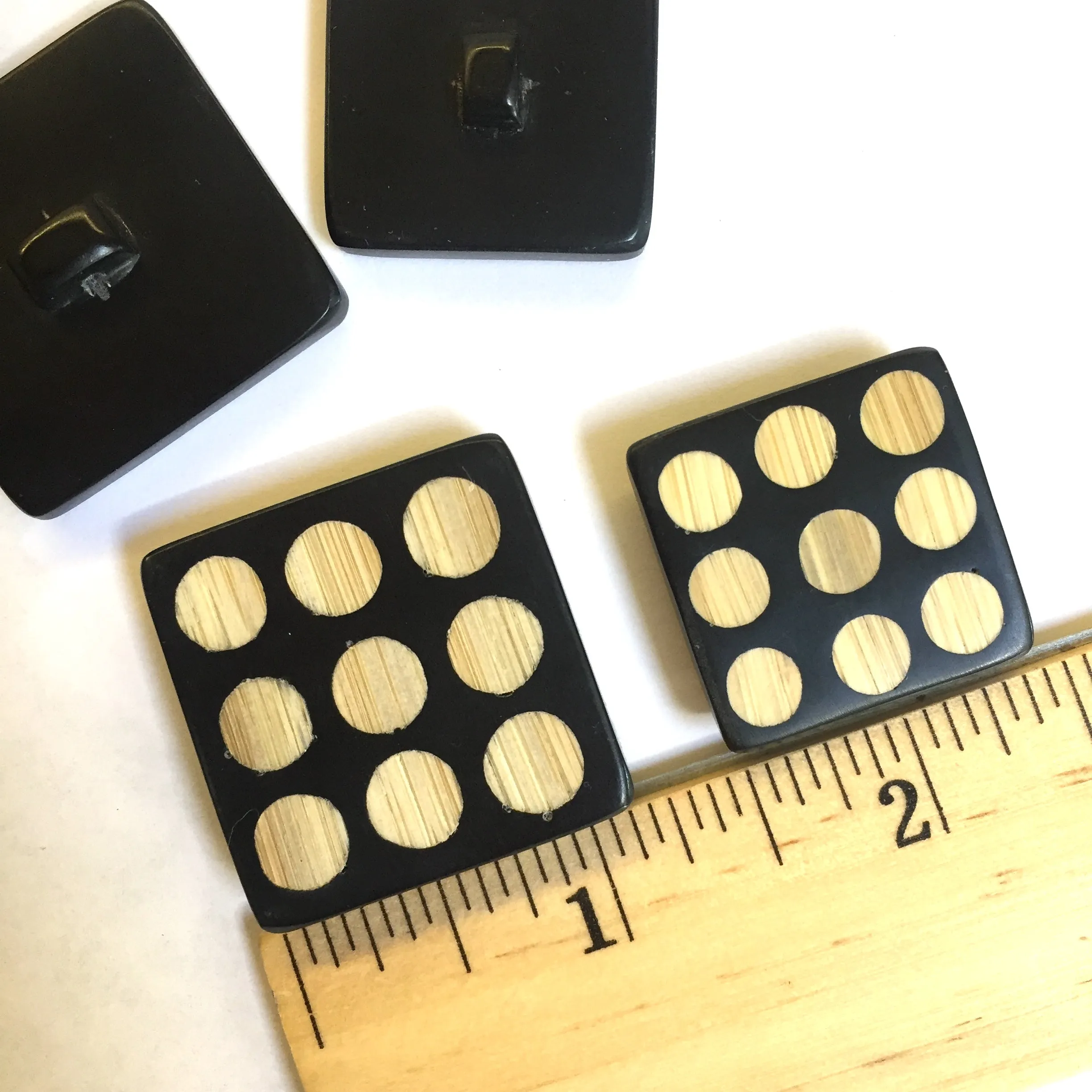 Black   Tan Dots "Domino" Bamboo Square Button, 15/16" or 1-1/8"