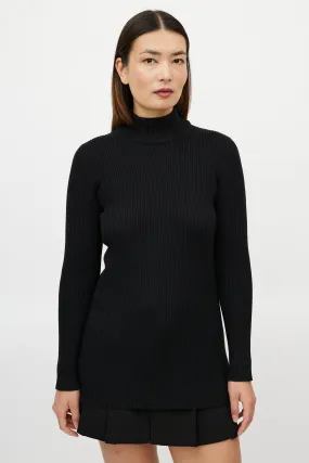 Black Wool Ribbed Turtleneck Sweater