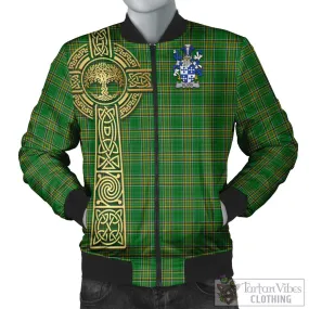 Blood Irish Clan Tartan Bomber Jacket with Coat of Arms Celtic Tree of Life Style