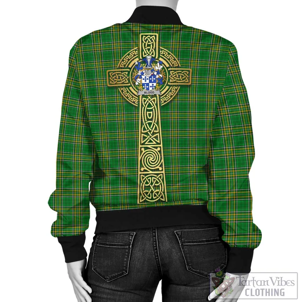 Blood Irish Clan Tartan Bomber Jacket with Coat of Arms Celtic Tree of Life Style