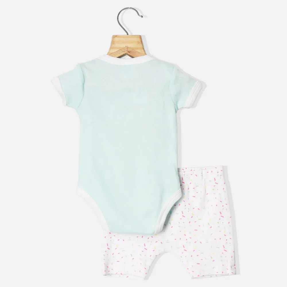 Blue Ice Cream Theme Onesie With White Shorts & Bib