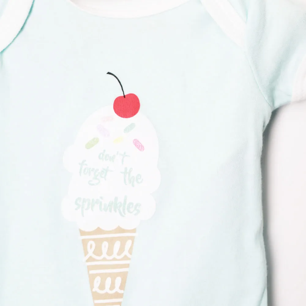 Blue Ice Cream Theme Onesie With White Shorts & Bib