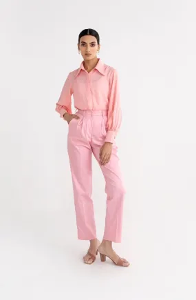 Blush Pink Pleated Straight Trousers- Qua