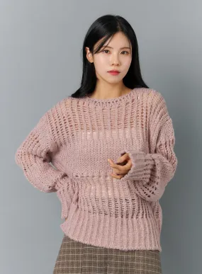 Boat Neck Mesh Knit Sweater ON324