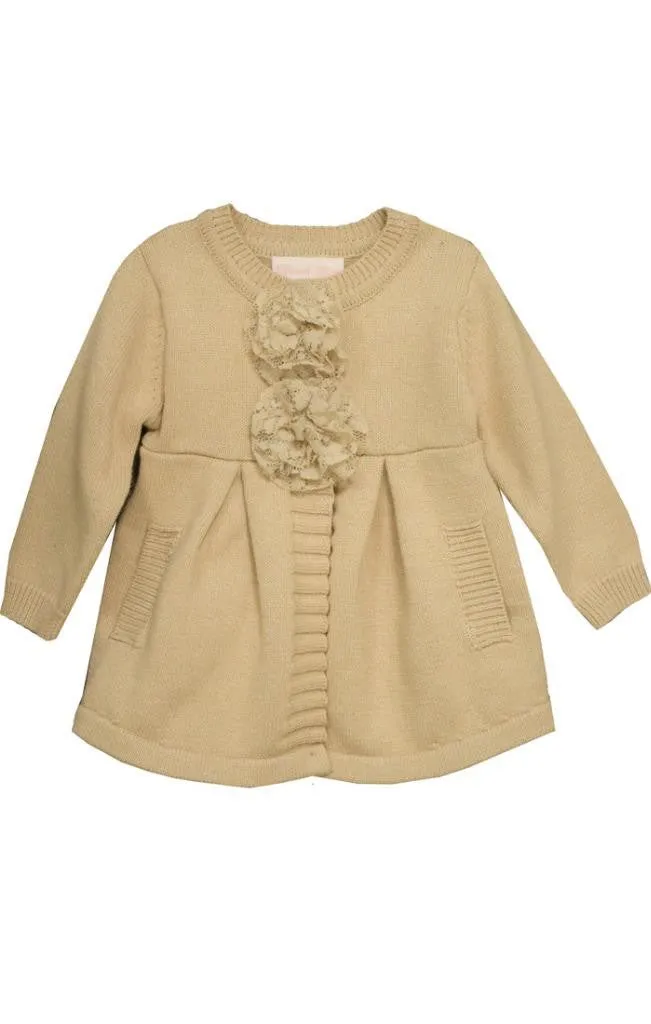 Bonnie Jean Girls Ivory Hooded Coatigan Sweater Jacket with Flowers