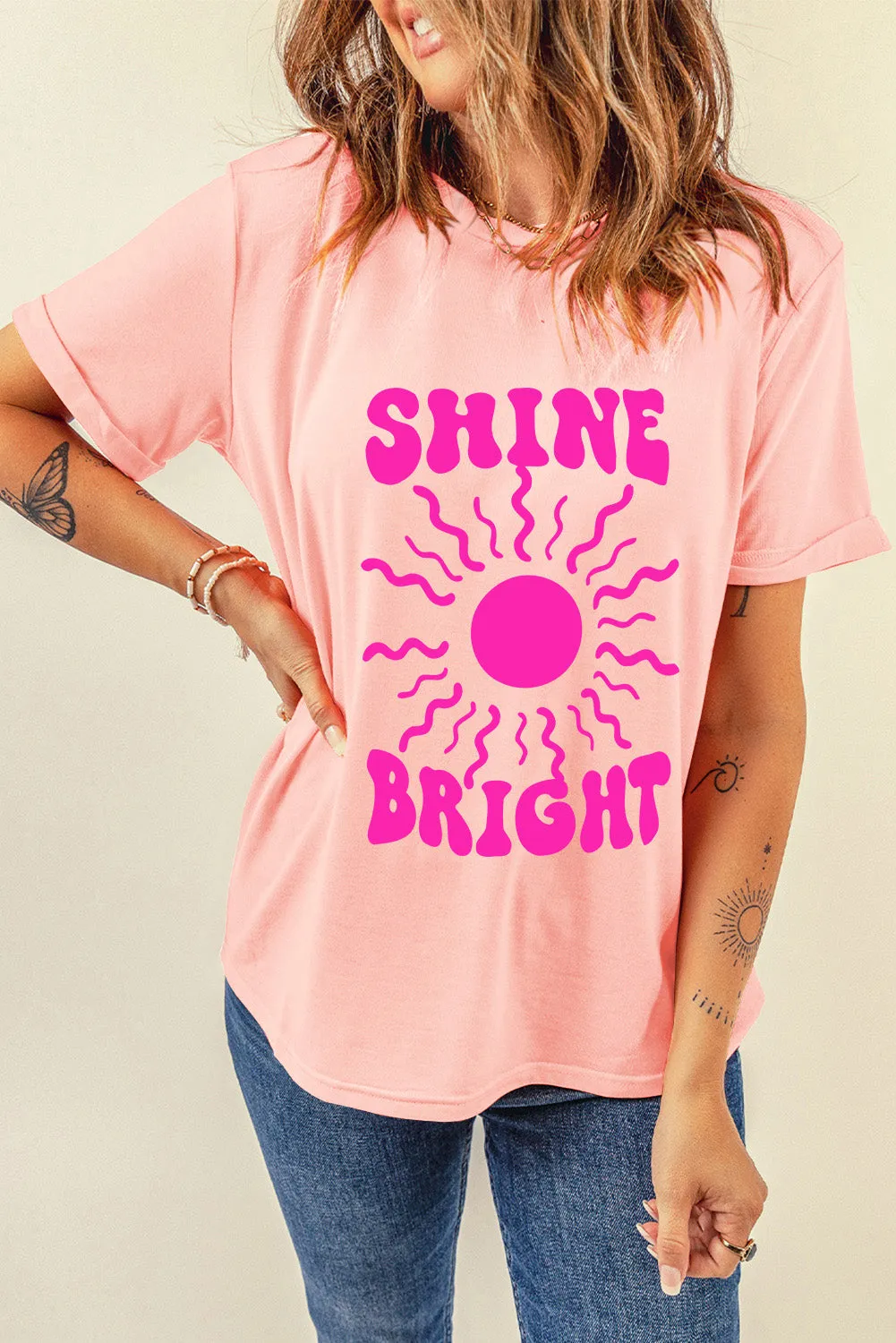 Bright Pink Graphic Tee with Slogan Detail