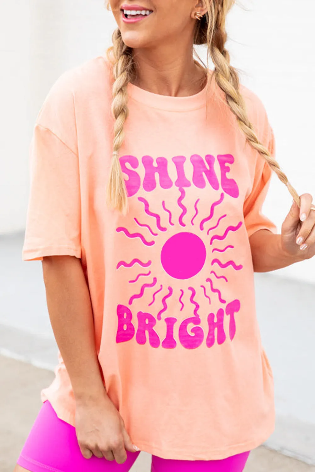 Bright Pink Graphic Tee with Slogan Detail