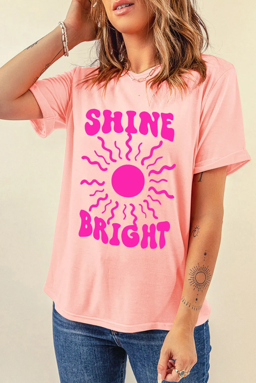 Bright Pink Graphic Tee with Slogan Detail