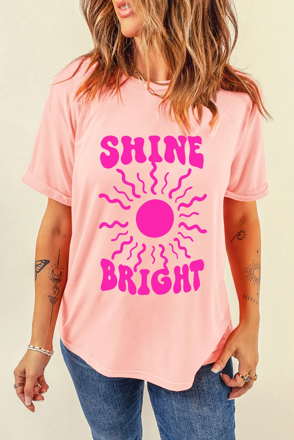 Bright Pink Graphic Tee with Slogan Detail