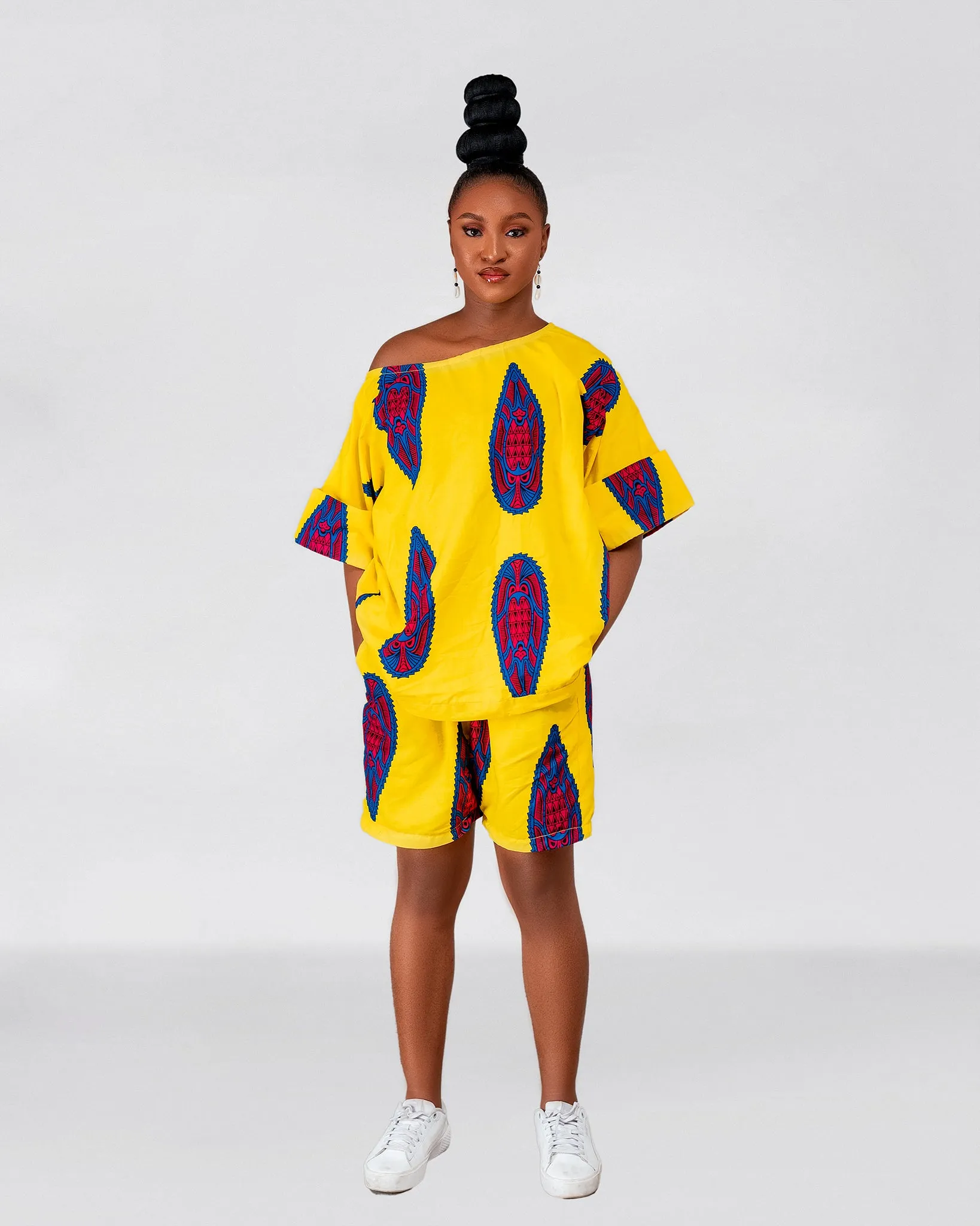 Britney Ankara High Waisted Shorts | Yellow African Print